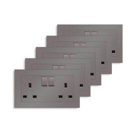 5 Pack CNBINGO Double Switched Socket, 13 Amp Electric Power Socket, PC Wall Plate Outlet