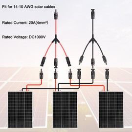 TCEUMIK Solar Connectors Y Branch Parallel Adapter 1 to 3 Solar Panel Connectors 30A Cable for Connecting Solar Panel(M/FFF, F/MMM) 1 Pair Red Black