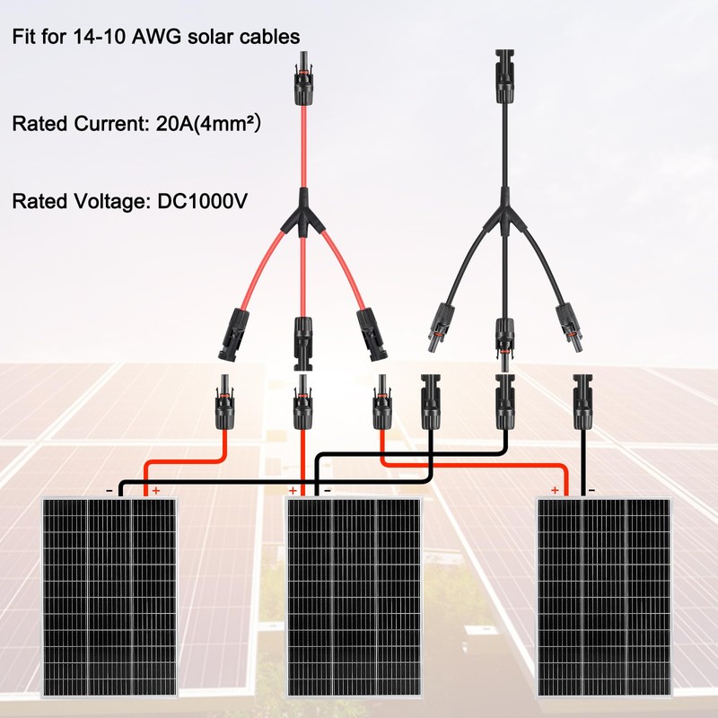 TCEUMIK Solar Connectors Y Branch Parallel Adapter 1 to 3
