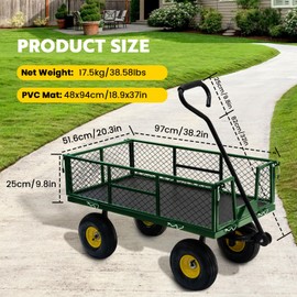 Steel Garden Cart, 2-in-1 Heavy Duty Utility Wagon 900 LBS Capacity Carts with Removable Mesh Sides to Convert into Flatbed, 240° U-Turn 10" Pneumatic Tires Garden Wagon for Lawn Camping Farm Yard