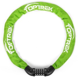 toptrek Bicycle Combination Lock, High Security with 5 Digit Combination Code, 6 mm x 100 cm Steel Chain Links Chain Lock for Bicycle/Motorcycle/E-bike/Scooter (Green)