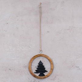 levandeo Set of 4 Decorative Pendants, Diameter 11 cm, Tree Decoration, Mango Wood, Star, Angel, Fir Flake, Christmas Decoration, Christmas Star
