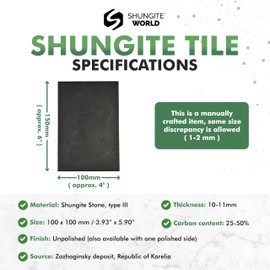 Shungite World Shungite Tile Unpolished 100x150 mm / 3.93"x5.90" from Real Karelian Shungite Stones Shungite Slab Plate Shungite Crystal Charging Plate Mineral Décor Coaster Healing Crystal Plates