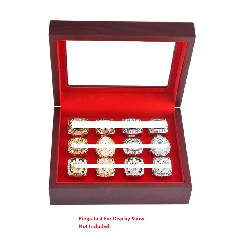 JunningGor 12 Holes Championship Big Heavy Ring Display Case Wooden