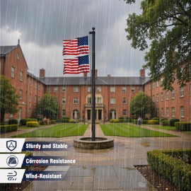 HAYOHRT Heavy Duty Flag Pole with 3x5 American Flag 20 FT 12 Gauge Extra Thick Black Flagpole Kit for Yard Outdoor Commercial Residential Outside House In Ground 100MPH Wind Tested