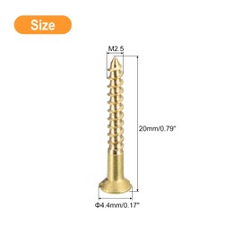 sourcing map Brass Wood Screws, 60Pcs M2.5 x 20mm Slotted Drive Flat Head Self Tapping Screw Countersunk for Woodworking Furniture