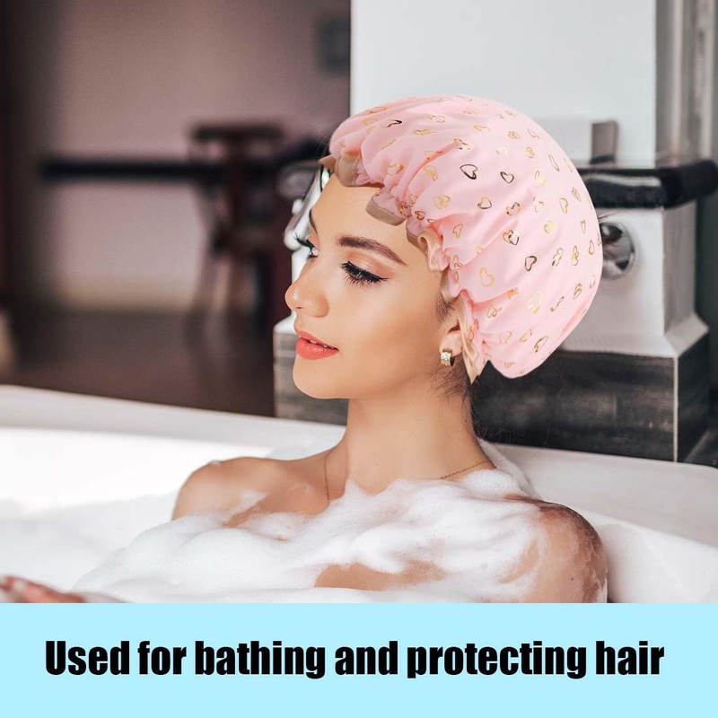 4 Pack Double Layer Hot Embossed Printed Shower Cap Elastic