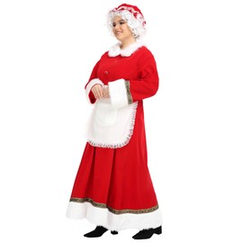 ABALAGU Mrs. Claus Costume for Women 5PCS Santa Dress Outfit Adult Christmas Santa Costume Plus Size (Red, X-Large)