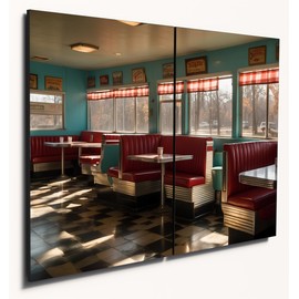 The Plum Penguin 1950s Diner Wall Art A4 Twin Set 6mm MDF Edward Hopper Style Wood Print Decor Canvas Alternative 40 x 30cm