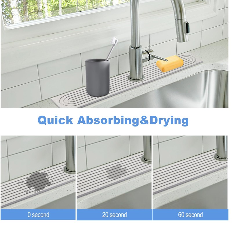 Kitchen Sink Splash Guard- 15.6''x 3.9''Diatomite Splash Guard for Sink,Quick-Drying