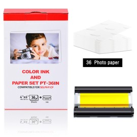For Canon Compatible KP-108IN Ink Cartridge 4X6 Paper Set for Canon Selphy Photo Printer - 36 Sheets Paper + 1 Ink Cartridge