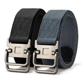 JASGOOD 2 Pack Canvas Web Belts Double D Ring Buckle for Men Fabric Cloth Casual Belt for Jeans Pants 1 1/2" Wide Black+Grey