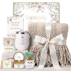 Regalos de cumpleaños para mujeres, paquete de cuidado personal para mujeres, cesta de regalo con manta de punto suave y vaso, juego de regalo de feliz cumpleaños para mamá, esposa, hija, amigos
