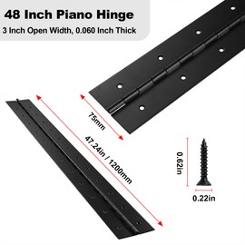 Heavy Duty Piano Hinge 48 Inch x 3 Inch Width, True 0.060'' Thick Stainless Steel Black Piano Hinge for Heavy Duty Cabinet, Door, Toolbox, Wooden Box, Metal Plate, Furniture, Industrial Project