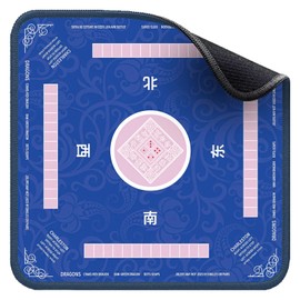 Mahjong Table Mat for Games, Noise-Reducing Non-Slip Rubber Mat, 70*70 cm, Blue, with Pink Corner Markings and Direction Indicators, Ideal for Mahjong, Card, and Board Games
