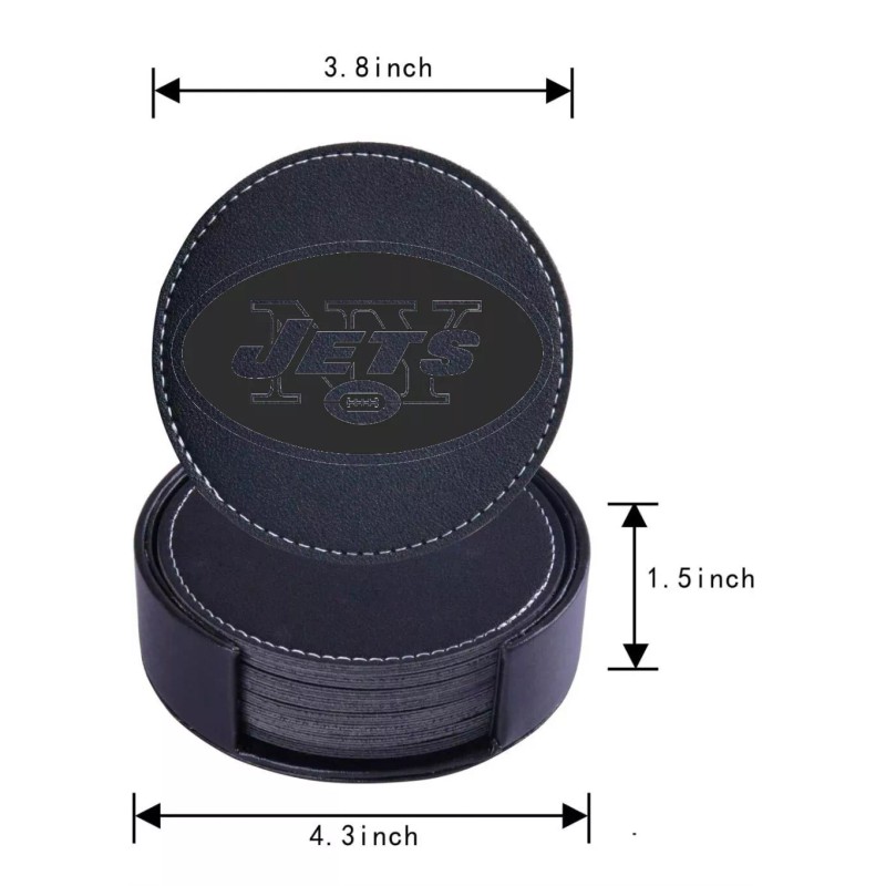 Unbranded CUSTOM JETS ENGRAVED BLACK LEATHER COASTERS WITH LEATHER HOLDER