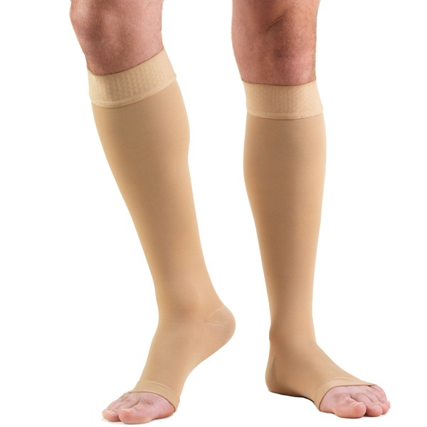 Truform 30-40 Mmhg Compression Stockings For Men And Women, Knee High Length, Dot-top, Open Toe Beige, Pack of 1