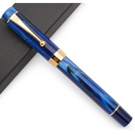 JINHAO Century Tofu 100 18KGP Golden Plated Resin Fountain Pen (Galaxy Blue with Gold Clip, Medium Nib)
