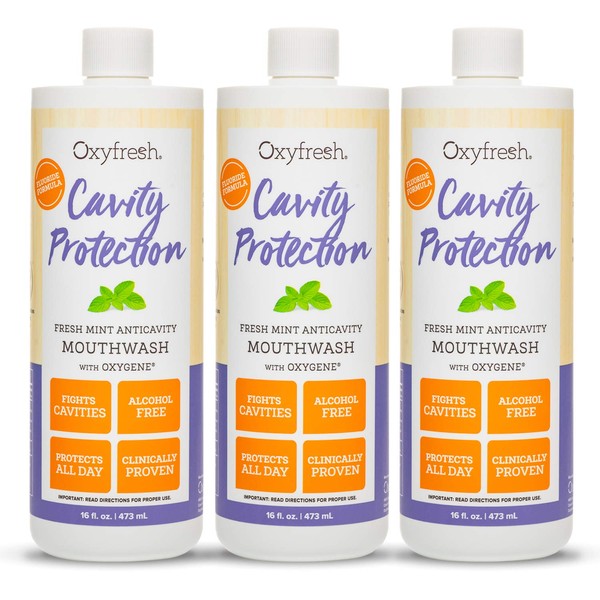 Oxyfresh Cavity Protection Fluoride Mouthwash – Anticavity Mouthwash for Sensitive Teeth – Non-Staining, Kid-Friendly – Lasting Fresh Breath. 3 Pack 16