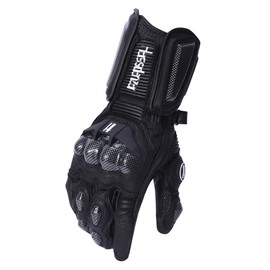 Harssidanzar Leather Motorcycle Gloves for Men and Women, Touchscreen Powersports Carbon Fibre Knuckle Protection Motorcycle Gloves KM045, Black, Size XL