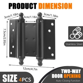 4 Pack 3’’ Double Action Hinges, Double Swing Hinges Swinging Door Hinge Cafe Door Hinges, Stainless Steel Trap Door Hinges Spring Hinge (3'')