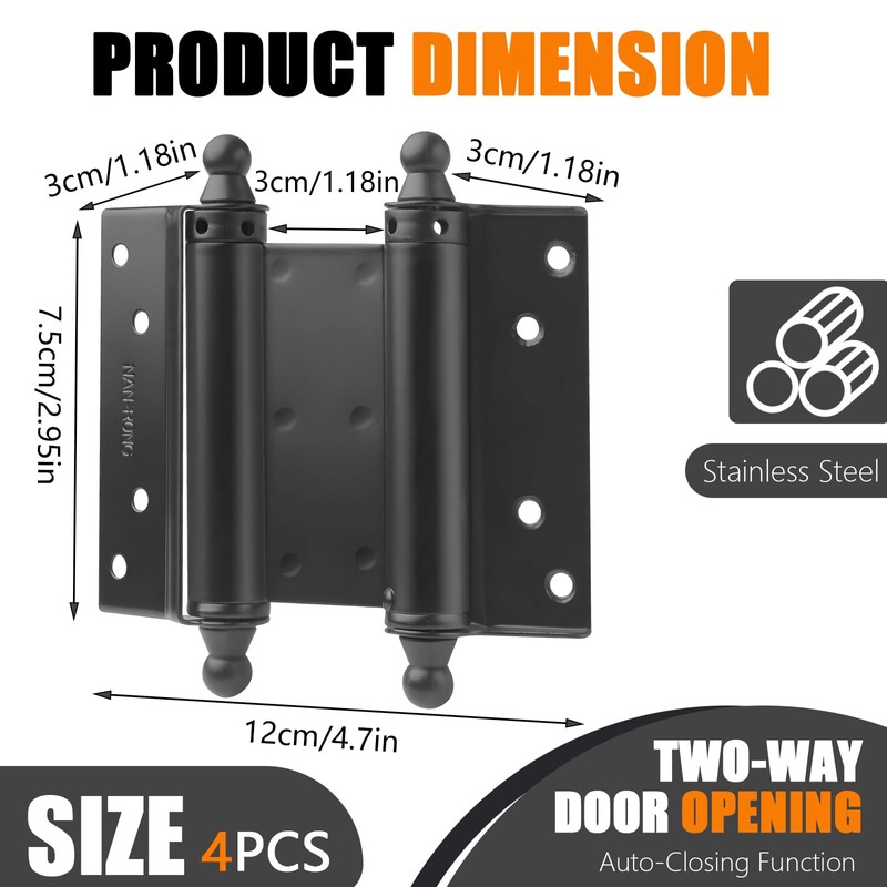 4 Pack 3’’ Double Action Hinges, Double Swing Hinges Swinging