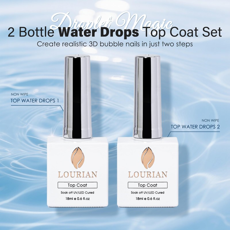 3D Water Drop Gel Top Coat, 2x18ml No Wipe Glossy