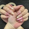CECOBAG Spring Press-On Almond Nails, Medium Pink Floral Tip Nails