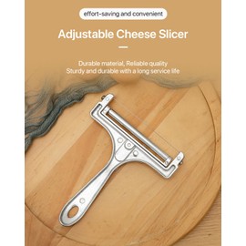 Stainless Steel Wire Cheese Slicer, Adjustable Thickness Handheld Cheese Cutter with 4 Extra Wires for Mozzarella, Cheddar, Gruyere, Raclette
