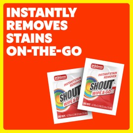 Shout Wipes, Wipe and Go Instant Stain Remover, Laundry Stain and Spot Remover for On-the-Go, 4 Wipes (Pack of 1)