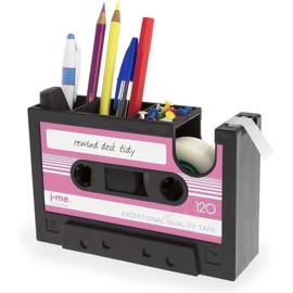 Cassette Tape Dispenser Pen Holder Vase Pencil Pot Stationery Desk Tidy Container Office Stationery Supplier Gift (Red)