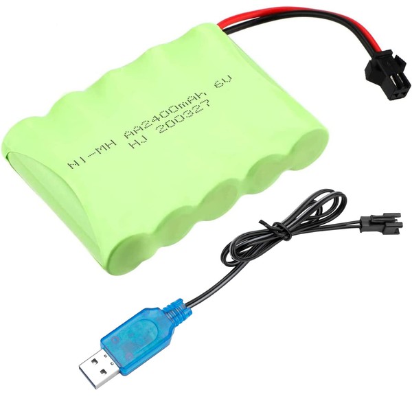 Innovateking 6V Ni-MH AA Battery Pack 2400mAh with SM-2P 2Pin Plug & USB Rechargeable Charger Cable for RC Truck Cars Vehicles