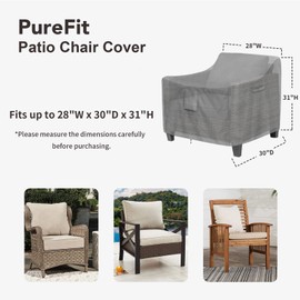 PureFit - Fundas impermeables para sillas de exteriores, para muebles de patio, para muebles de exterior, con ventilación de aire y asas acolchadas, se adapta a hasta 28 pulgadas de ancho x 30 pulgadas de profundidad x 31 pulgadas de alto, color gris