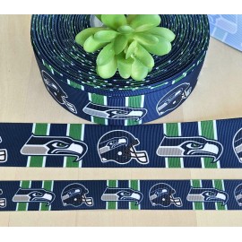 7/8 & 1.5" (1YD) Seattle Seahawks Grosgrain Ribbon Football Cheer Bow Ribbon - 7/8"