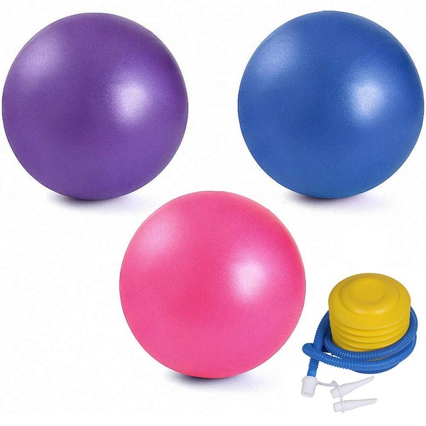 3 Pack Mini Exercise Balls with Air Pump, 9-10 Inch Professional Grade Anti Burst Heavy Duty and Slip Resistant Small Pilates Ball for Yoga Fitness Stability Barre Balance Training Physical Therapy