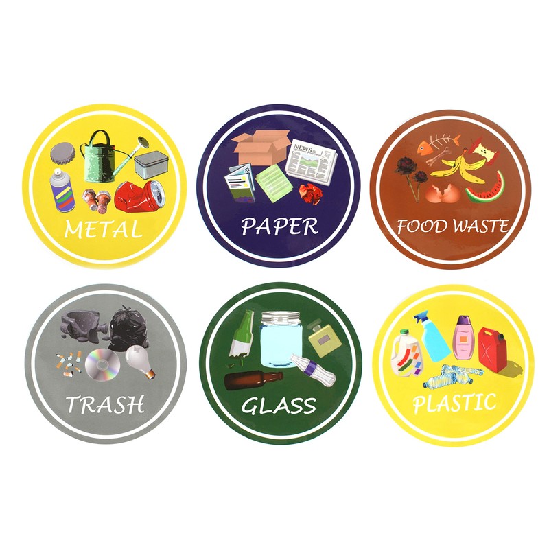 Azatemgo Recycle Sticker for Bin 6 Pcs, Waterproof Anti-UV Trash
