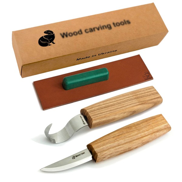 BeaverCraft S01 Wood Spoon Carving Knives Set Spoon Making Tools Kit Whittling Knife Hook Knife Right-handed Bowl Cup Kuksa for Beginners Woodworking Professional Wood Carving Kit