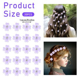 20pcs Mini Purple Flower Hair Clips, Cute Hair Pins with Rhinestone, Mini Flower Decorative Hair Clips, Small Bling Wedding Hair Barrettes Bridal Hair Accessories for Girls Women