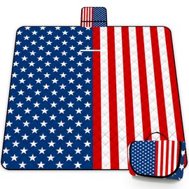 Poedist Extra Large Picnic Blanket Waterproof,60"x 80"Foldable Machine Washable Beach Blanket,Outdoor Blanket for 6-8 Adults,Suitable for Indoor Crawling,Park Beach,Camping,Hiking,Family Travel(Flag)