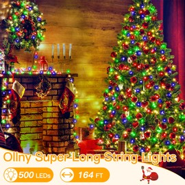 Ollny Christmas Lights, 500LED 164FT Long Christmas Tree Lights with 8 Modes Remote Timer IP44 Waterproof, Outdoor Christmas Lights for Tree House Yard Outside Xmas Decorations Multicolor