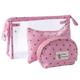 Toiletry Bag Transparent for Travel Pack of 3 Waterproof PVC Toiletry Bag for Women Cosmetic Bag Makeup Bag Small Wallet with Zip, pink