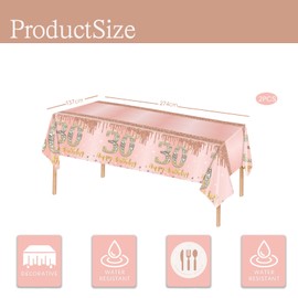 30th Birthday Table Decoration 2pcs Rose Gold 30th Table Cloth,Happy 18th Birthday Tablecloth for Girls,Women ,137*274cm Plastic Tablecloths Table Cover 30th Birthday Decorations for Him Her