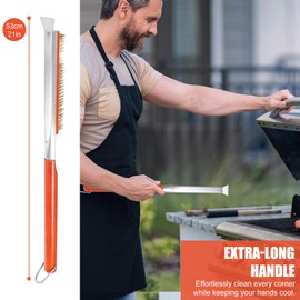 21'' Pizza Oven Brush with Stainless Steel Stone Scraper, Pizza Brush with Hanging Ring, Outdoor Pizza Oven Accessories for Various Oven and Microwave,Replacement for Cleaning Mop