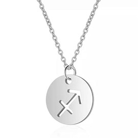 Silver Star Sign Disc Chain Necklace - Sagittarius (23rd November - 21st December) - Zodiac Constellation Horoscope Celestial Astrology Jewellery - Women Men Gift