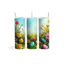20oz Skinny Tumbler Easter Eggs In A Flower Garden - Stainless Steel Double Wall Insulated Cup With Lid And Straw