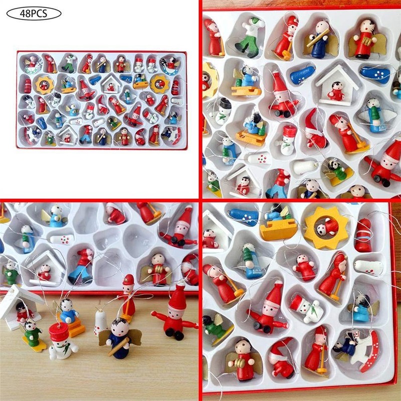 48pcs Christmas Tree Hanging Ornament Wooden Handmade Christmas Tree Figures