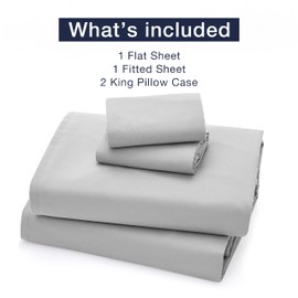 CASUAL LIVING 32636 California King Hotel Style Premium Silky Ultra-Soft Cooling Technology Machine Washable Quick Dry Anti-Wrinkle 4-Piece Sheets and Pillowcases Set, California King, Grey