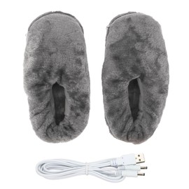 Electric Heating Slippers USB Plush Soft Inside Slip Resistance Warm Heated Shoes for Cold Weather Grey