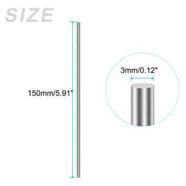 GLOKUUCA Round Rod Bars - 6 Pcs Metal Solid Shaft Rods Fits for Shaft Gear Drill Lathes Boring Machine Turning Mini DIY Craft - Stainless Steel - (3mm x 150mm)