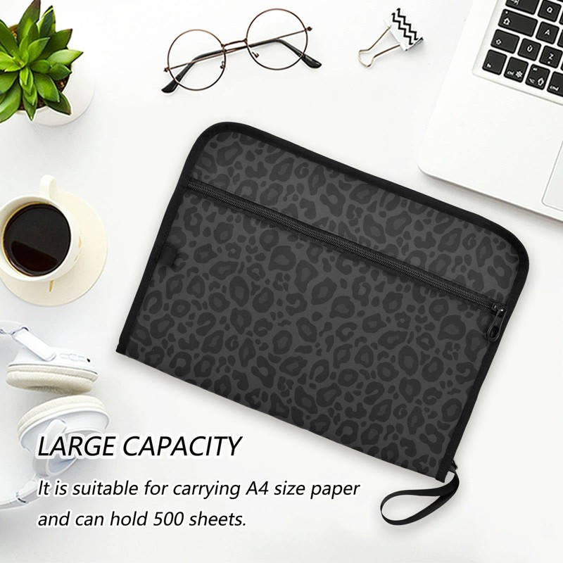 Black Leopard Expanding File Folder with Sticky Labels 13 Pocket